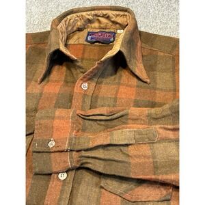 Vintage‎ Ponderosa Wool Flannel Shirt Men's Large Plaid Western Pearl Snap 70s